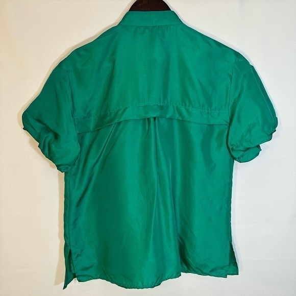 Meghan Los Angeles 100% Silk Emerald Green Front Ruffle Buttons Chains Blouse 0 - Picture 3 of 11